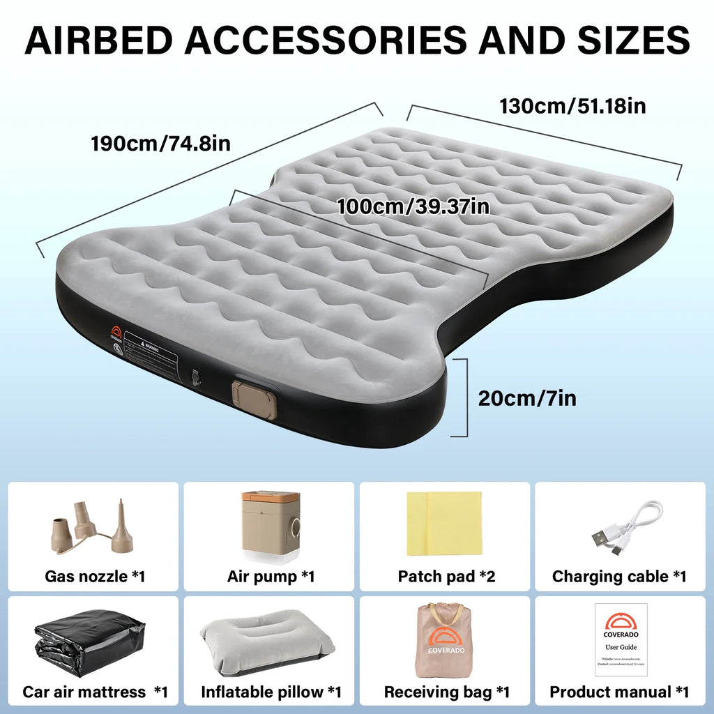 Coverado Car Air Mattress Custom Tesla Model Y 2021-2024, Inflatable Outdoor Camping Air Bed with Car Air Pump, Gray Thickened Flocking Air Bed