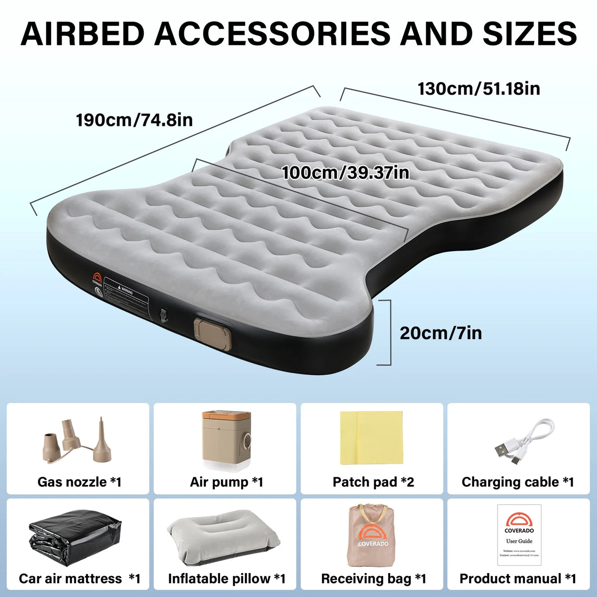 Coverado Car Air Mattress Custom Tesla Model Y 2021-2024, Inflatable Outdoor Camping Air Bed with Car Air Pump, Gray Thickened Flocking Air Bed