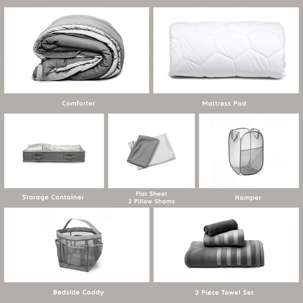 Ravure College Dorm Room Essentials Complete Set, Twin XL Comforter Set, Dorm Bedding, Twin Xl Bed In a Bag Comforter Set with All Dorm Accessories and Bedding, Grey