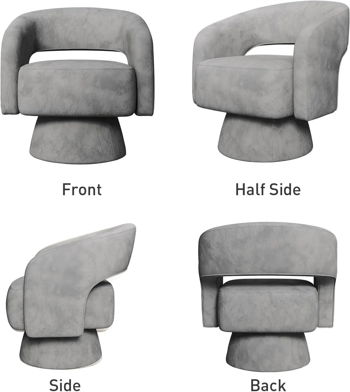 Bonzy Home 360° Swivel Barrel Chair, Velvet Accent Armchair for Living Room, Bedroom & Office, Gray
