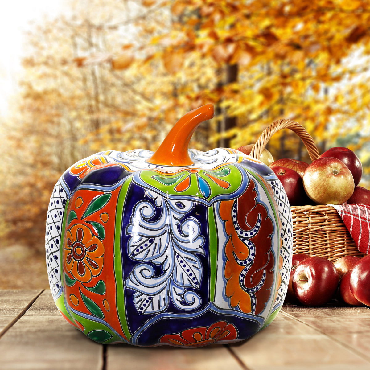 13' Talavera Style Ceramic Pumpkin