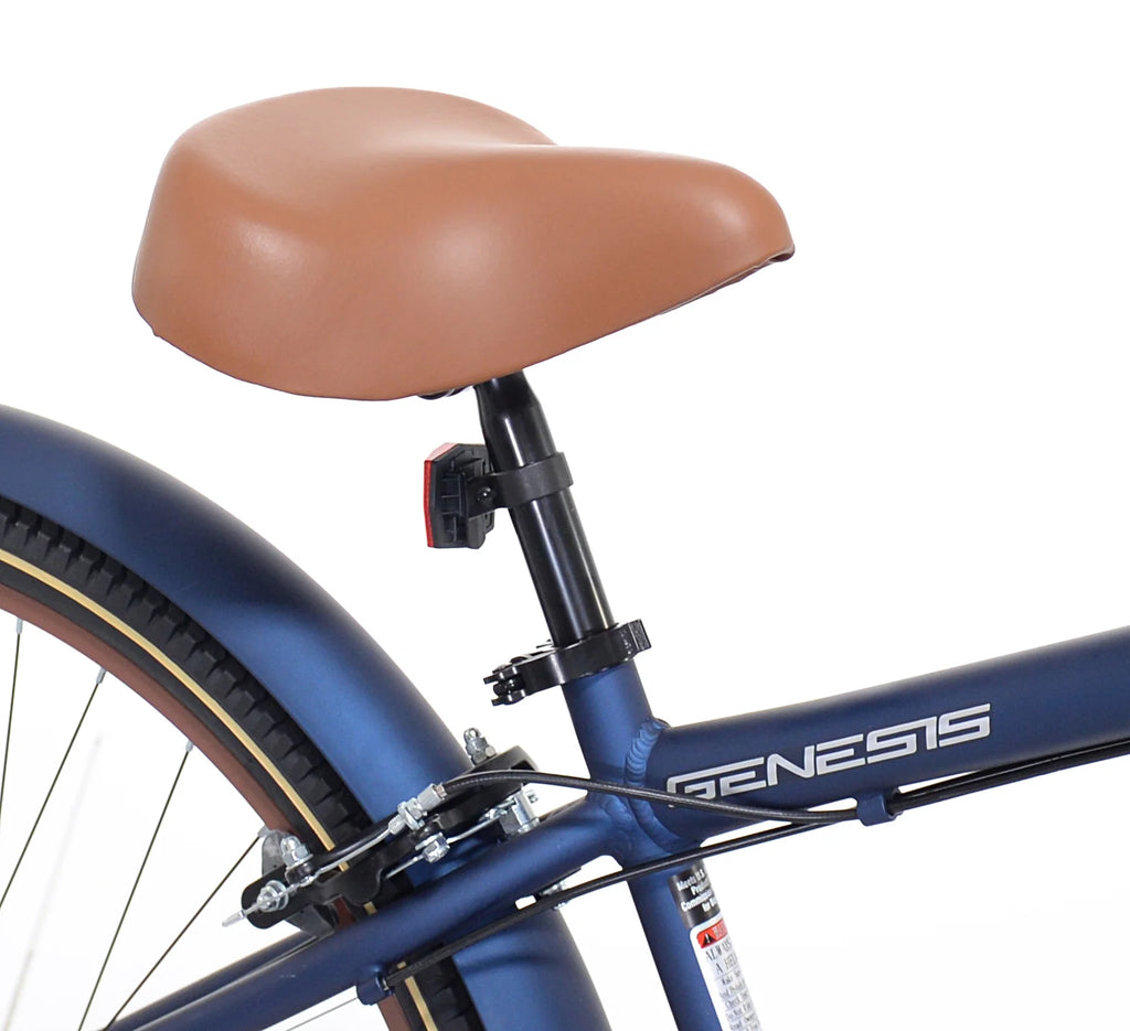 29-inch Men's Salerno Aluminum Relaxed Cruiser Bike with 7 Speeds, Navy Blue and Brown
