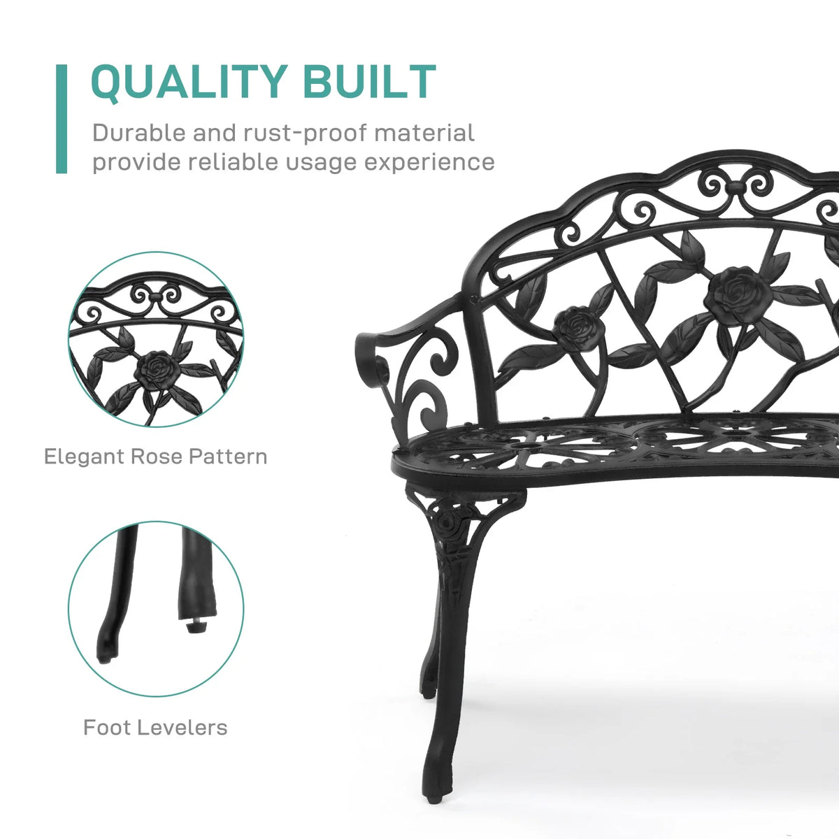 Zimtown Courtyard Park Outdoor Patio Bench Leisure Rose Cast Aluminum Chair, Metal Loveseat Bench for Garden Patio, Porch, Deck, Bronze