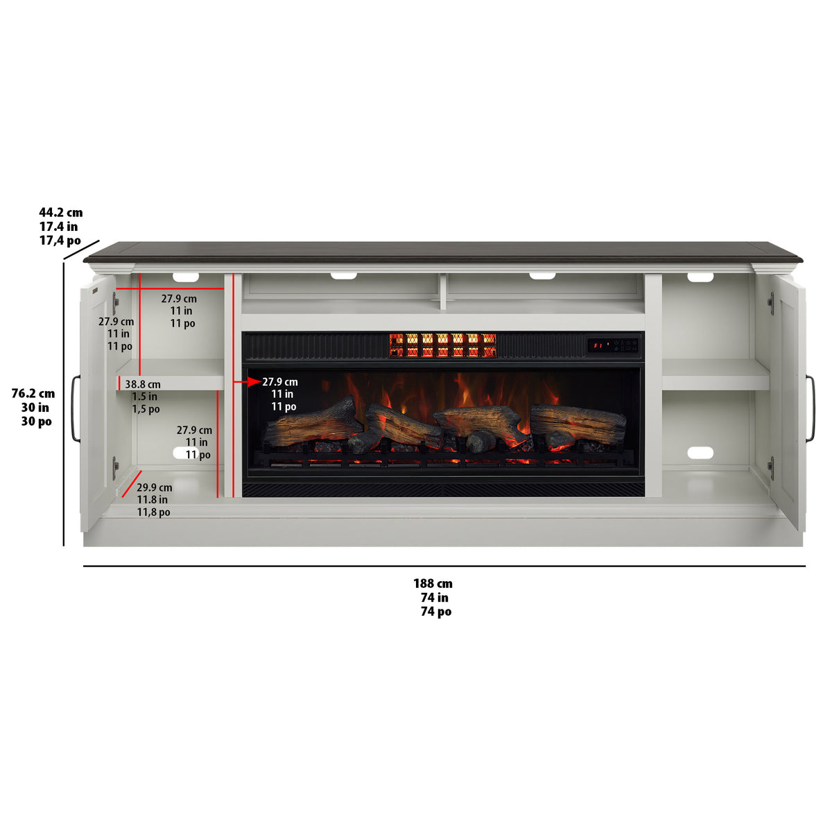 Tresanti Eloise Console with ClassicFlame CoolGlow 2-in-1 Electric Fireplace and Fan