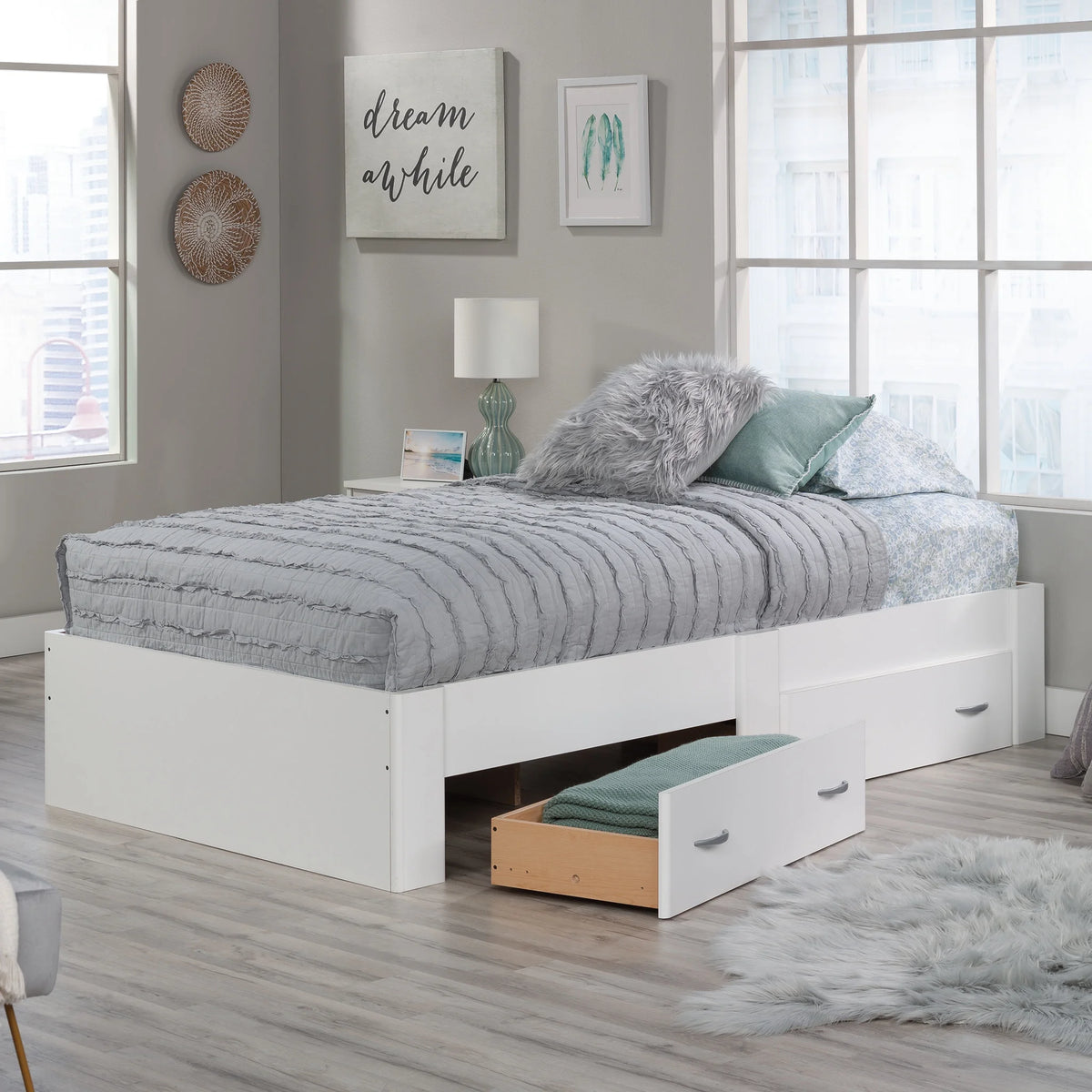Sauder Beginnings Twin Platform Bed, Soft White Finish