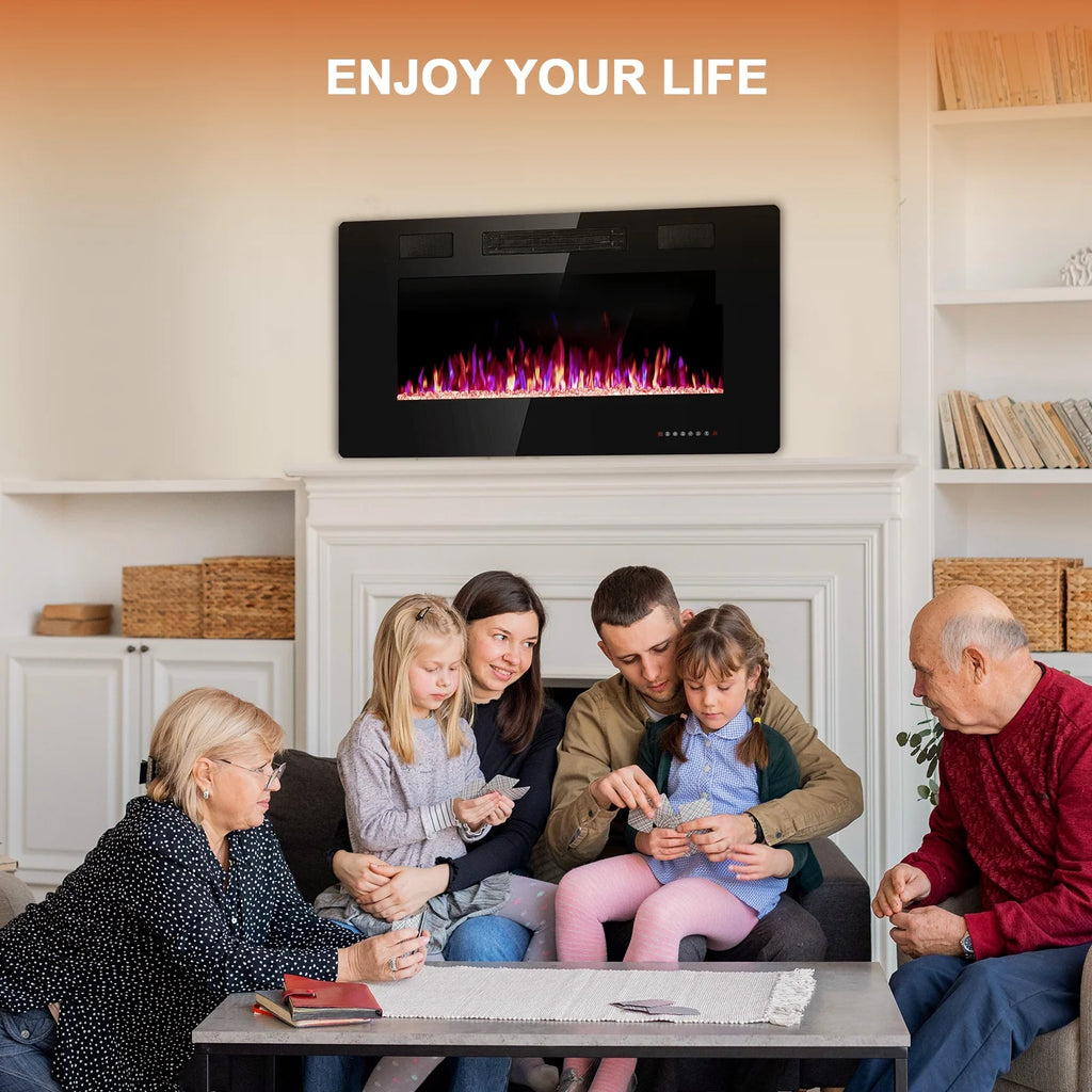 KISSAIR 60�� Indoor Electric Fireplace Ultra Thin Fireplace, Wall Mounted Recessed Fireplace with Multiple Colors