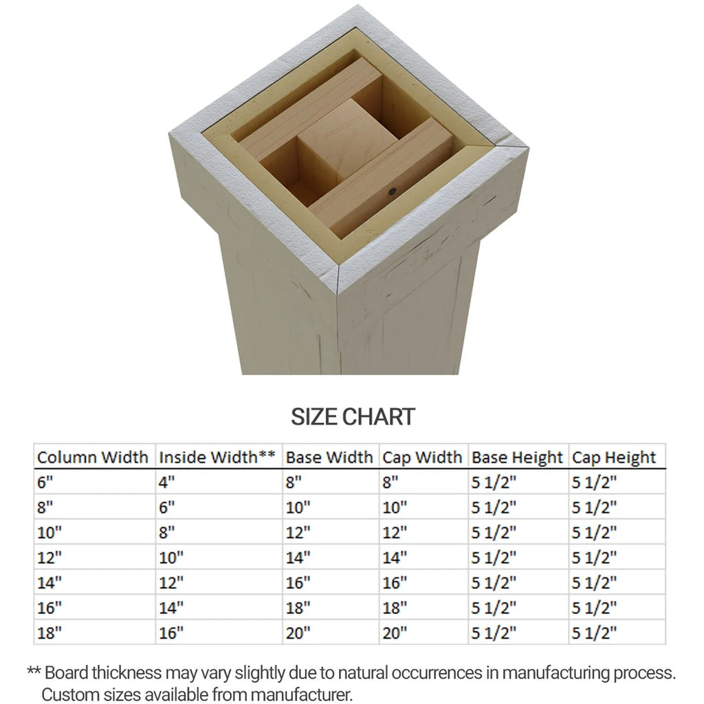 Ekena Millwork 18"W x 5'H Hand Hewn Endurathane Faux Wood Non-Tapered Square Column Wrap with Standard Capital & Base