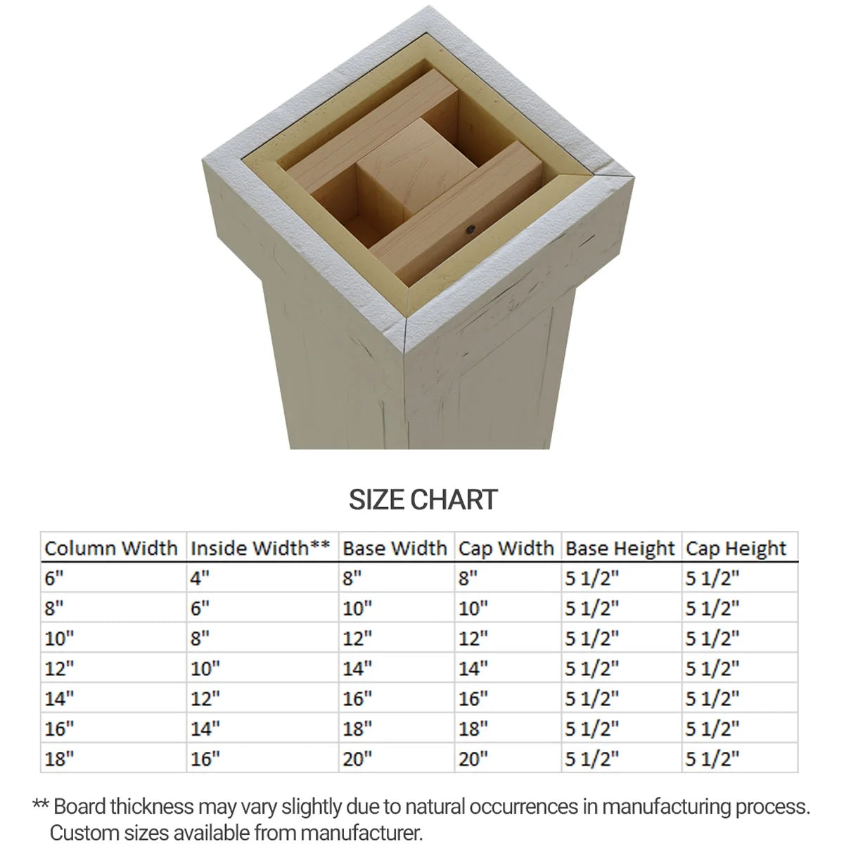 Ekena Millwork 18"W x 5'H Hand Hewn Endurathane Faux Wood Non-Tapered Square Column Wrap with Standard Capital & Base