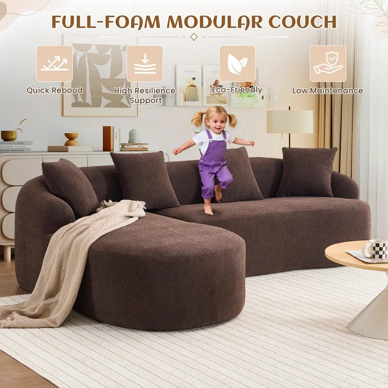 Timbernest 99" Modular Sectional Sofa with Pillows, Chenille L Shaped 3-Seater Couch with Deep Seat, White