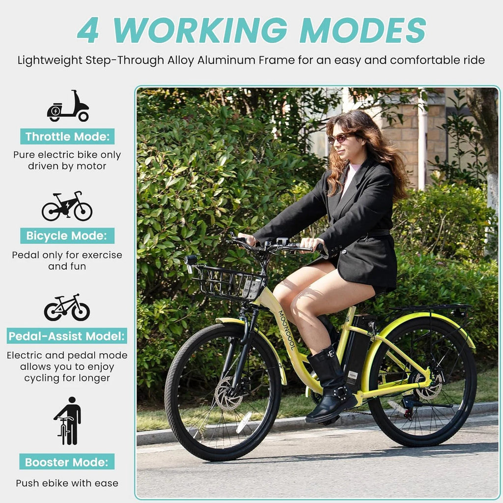 MOONCOOL Electric Bicycle for Adults 350W , 7-Speed Ebike with 36V 10.4Ah Removable Battery�� 40 Miles Range , 20 mph Electric Commuter Bike for Women Men, Certified to UL 2849 by SGS