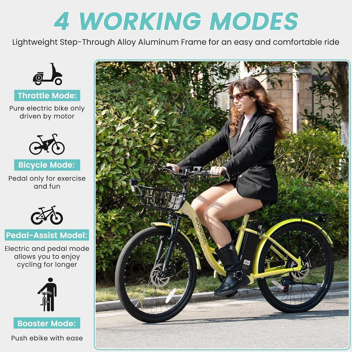 MOONCOOL Electric Bicycle for Adults 350W , 7-Speed Ebike with 36V 10.4Ah Removable Battery�� 40 Miles Range , 20 mph Electric Commuter Bike for Women Men, Certified to UL 2849 by SGS
