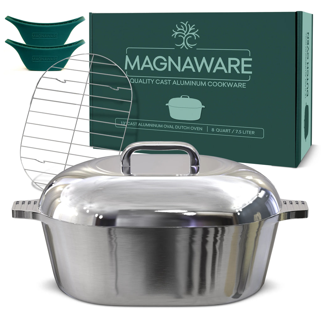MAGNAWARE 5qt Lightweight Cast Aluminum Oval Dutch Oven, Silver