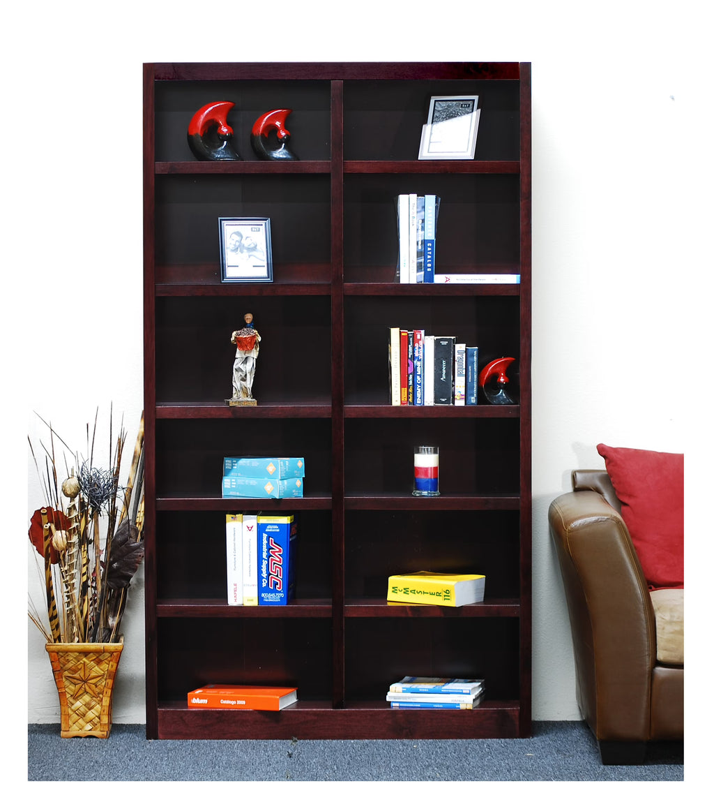 Concepts in Wood 12 Shelf Double Wide Wood Bookcase, 84 inch Tall - Oak Finish
