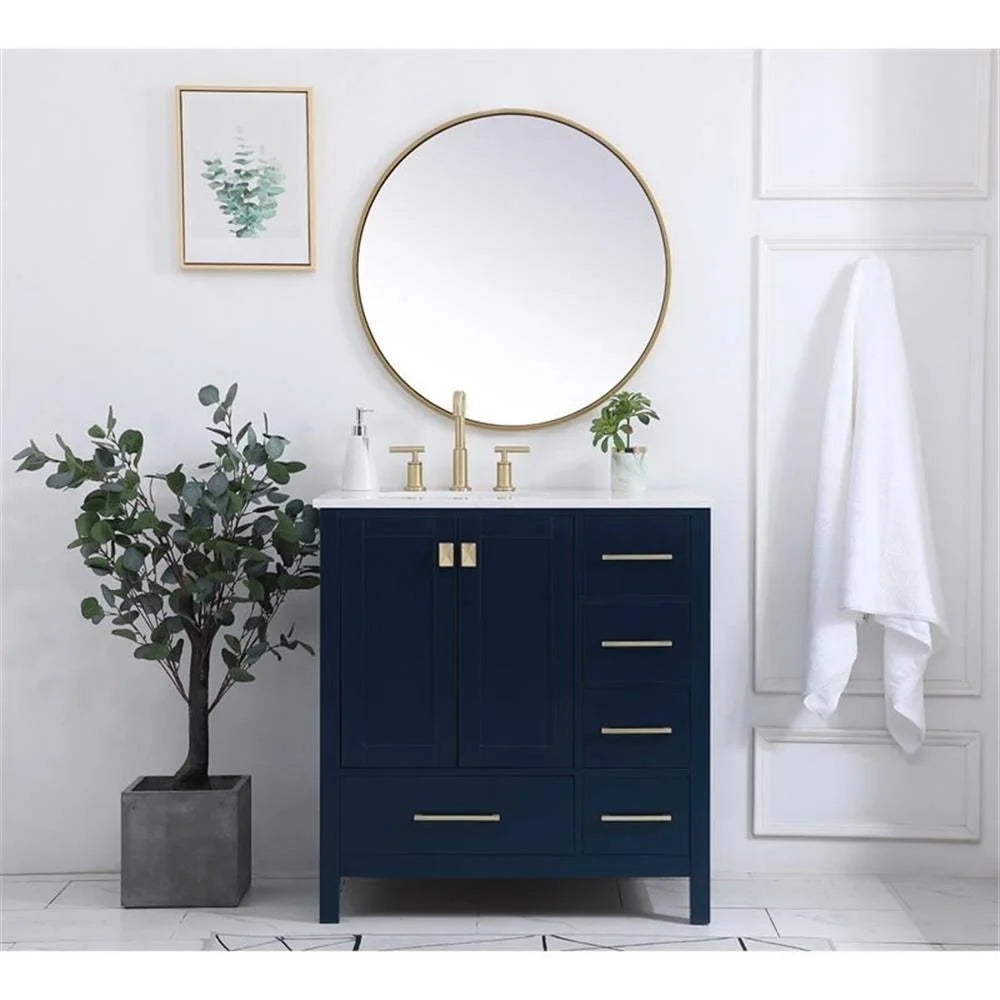Elegant Decor Irene 32" Solid Wood and Stone Single Bathroom Vanity in White