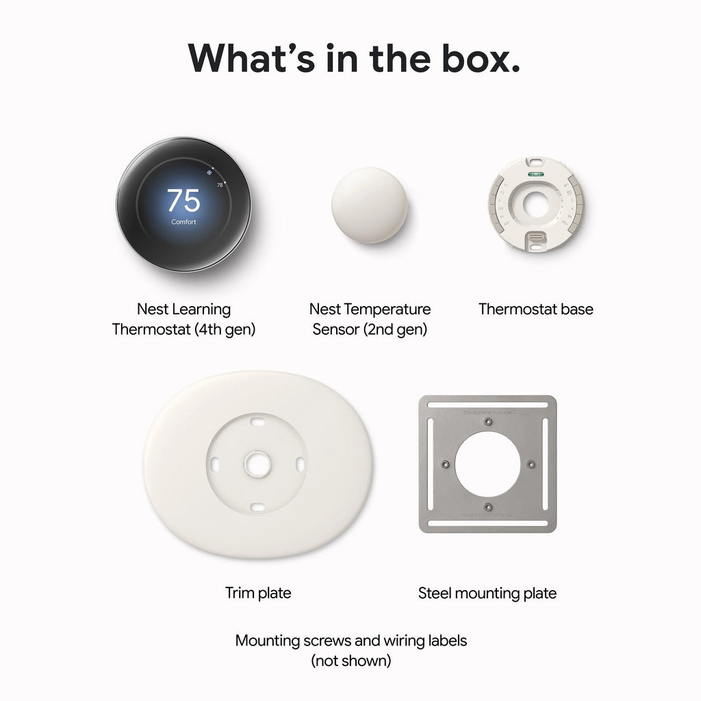 Google Nest Learning Thermostat (4th Gen) with Nest Temperature Sensor (2nd Gen) - Energy Saving Smart Thermostat with Adaptive Eco - Works with Alexa and Google Home App - Polished Obsidian