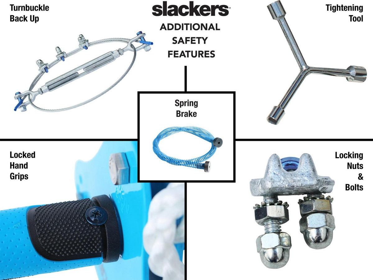 Slackers 70′ Zipline System with Seat and Bonus Spring Brake System including Premium Zip Line Safety Features