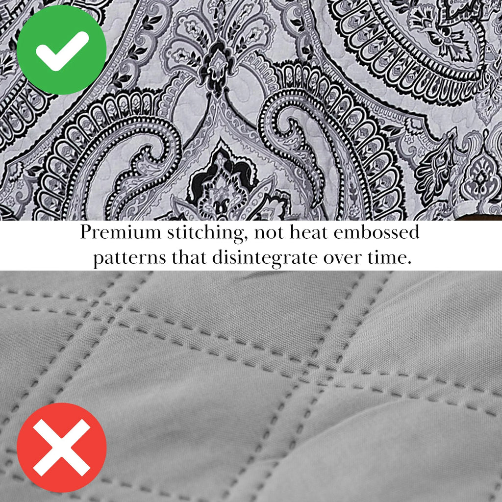 Southshore Fine LinensOversized 5-Piece Twin / Twin XL Quilt Bedding Set with two matching shams and three decorative throw pillows, oversized Paisley farmhouse bedspread Pure Melody Aqua