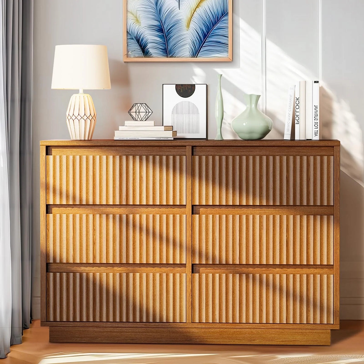 Wood Dresser, 6 Drawer Dresser for Bedroom, Modern Chest of Drawers with Deep Drawers Waterproof Living Room, Hallway, Entryway