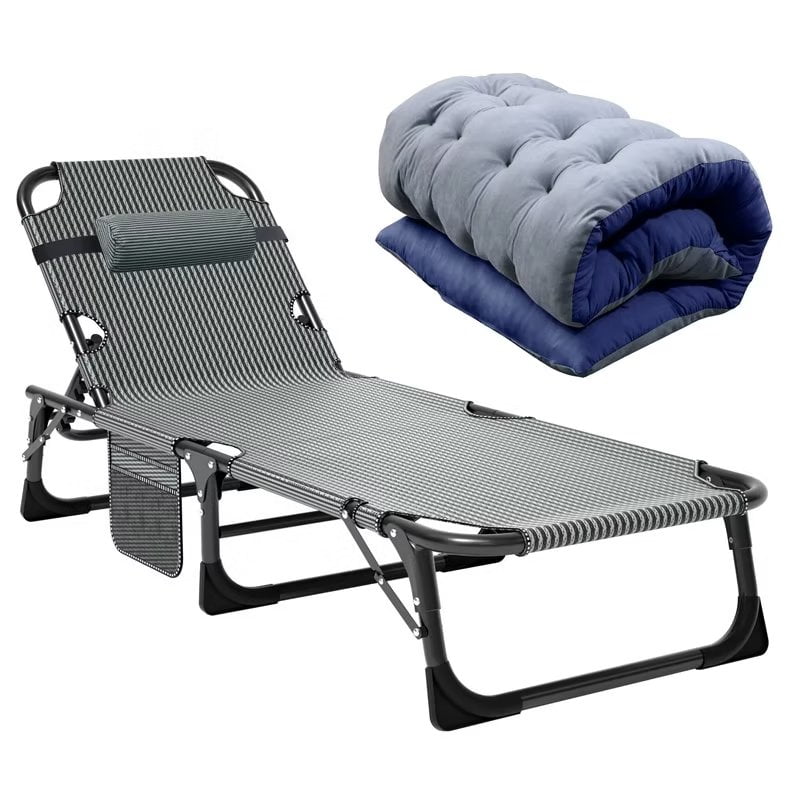 Docred 5-Fold Camping cot for Adults & Kids, Adjustable 4 Fold Reclining Folding Lounge Chairs , 2-Sided Mattress with Pillow, Portable Intdoor Folding Sleeping Cots Bed