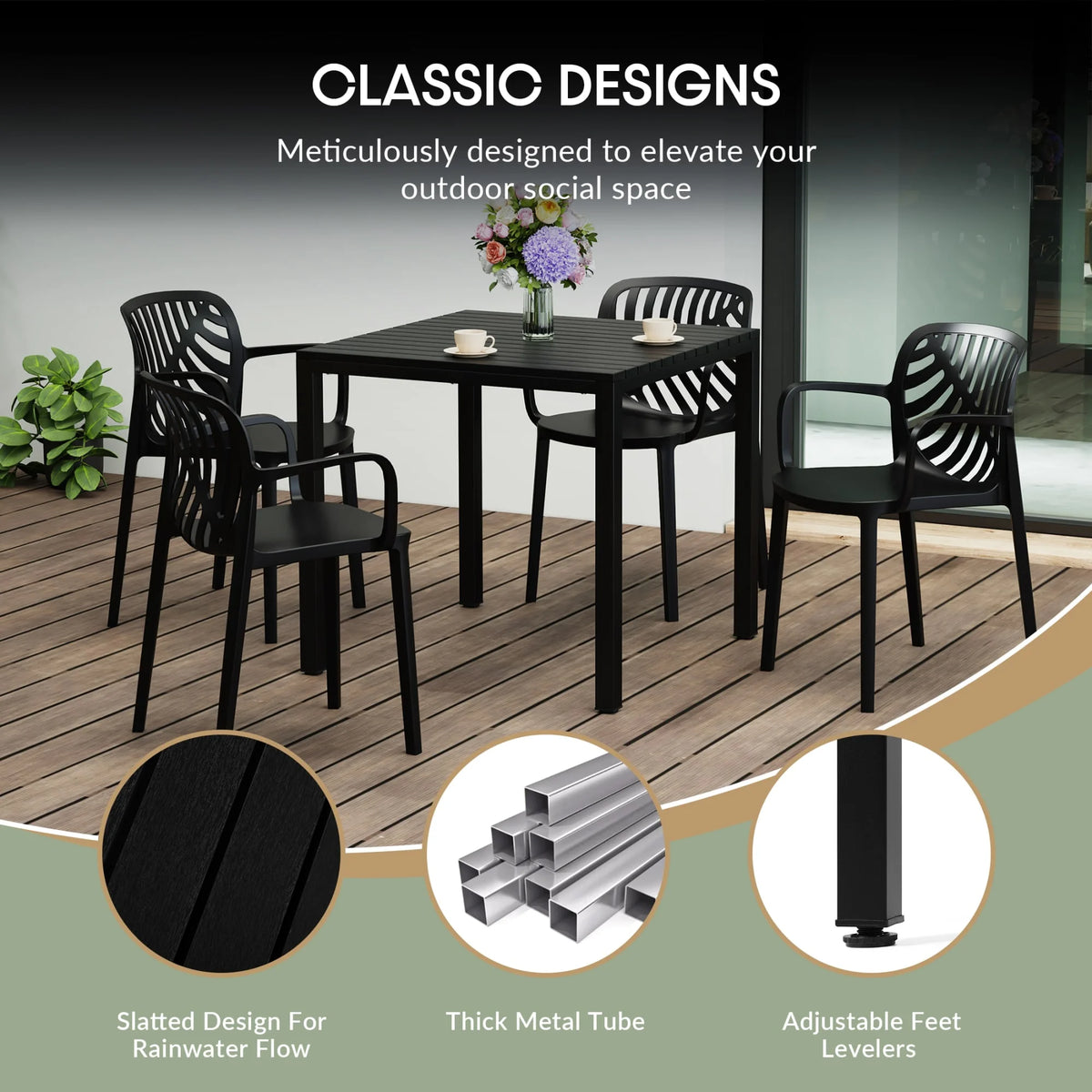 WestinTrends Playa 5-Piece Outdoor Metal Frame Dining Table Patio Set with Stackable Patio Dining Chairs, Olive Green