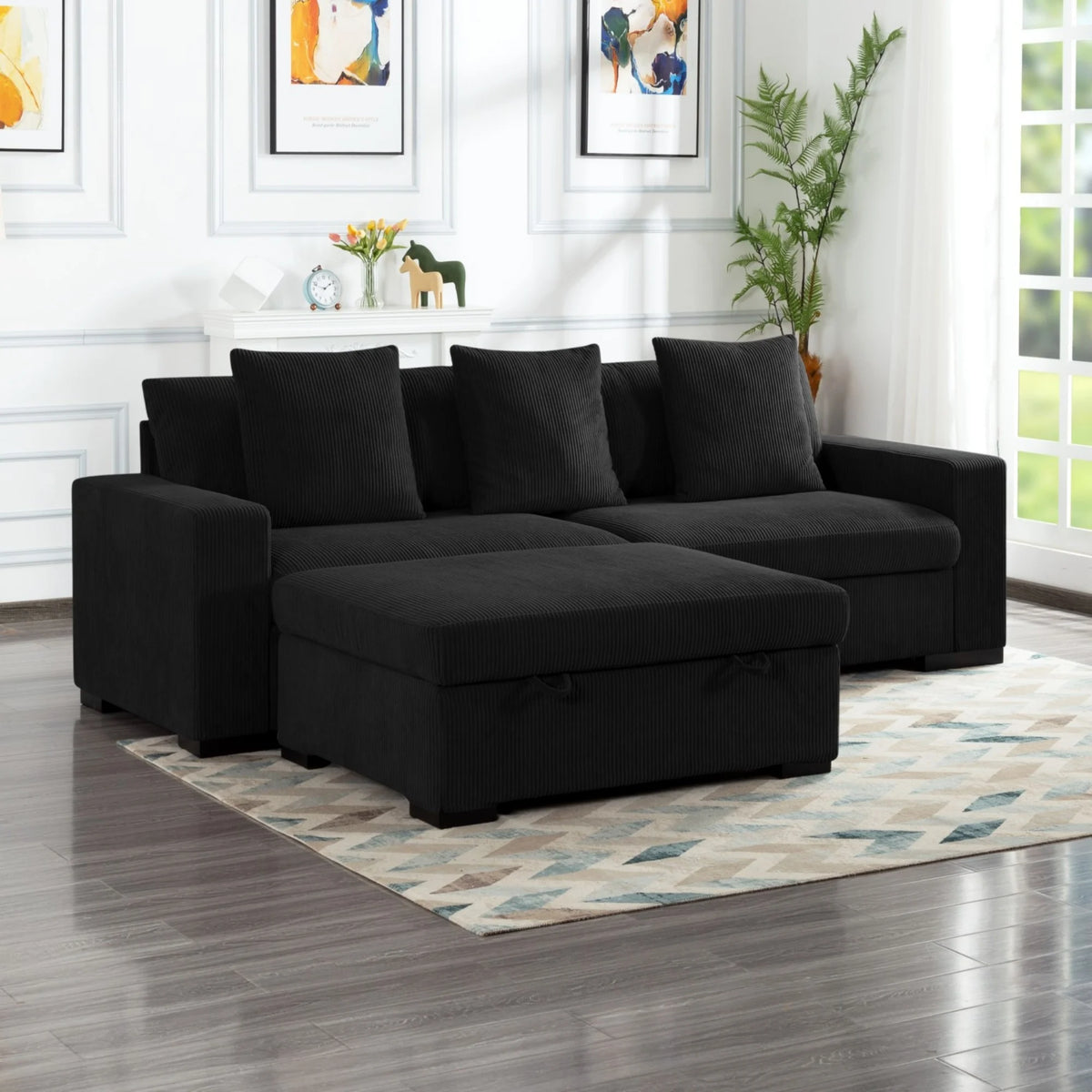 Gewnee 103.5-Inch Modular Corduroy Sofa Set with Solid Wood Legs, High-Density Foam, Suitable for Living Room/Bedroom/Office