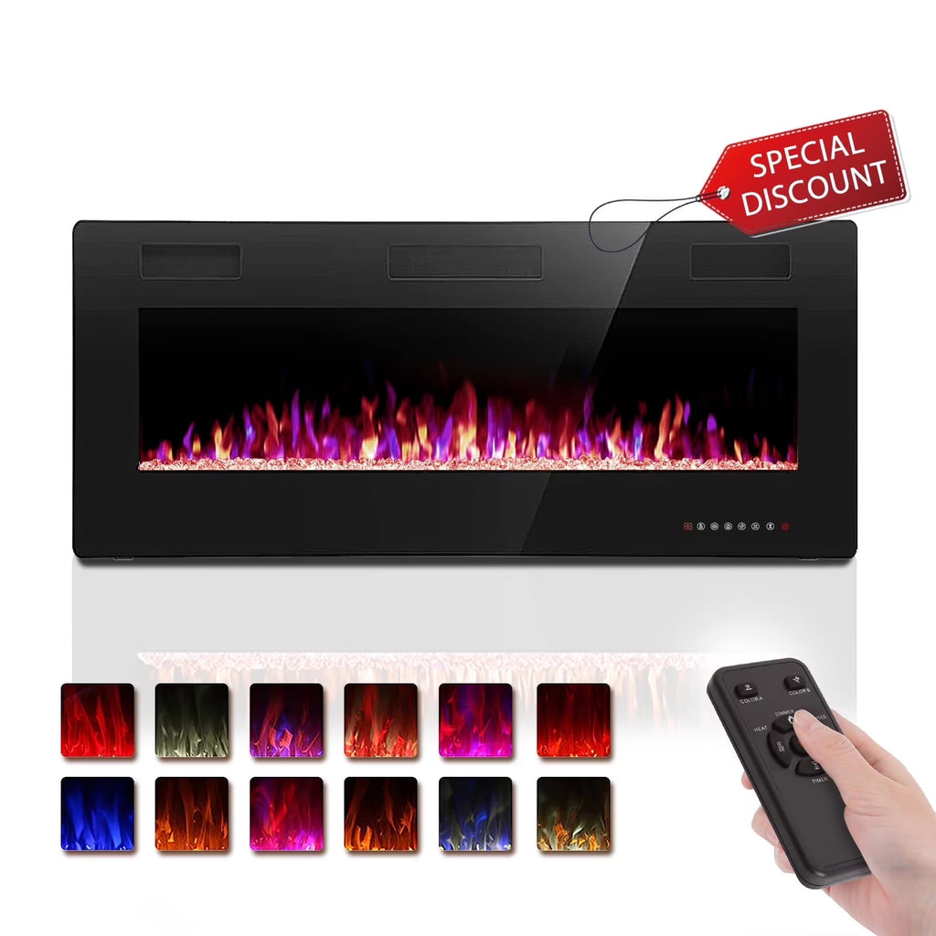 KISSAIR 60�� Indoor Electric Fireplace Ultra Thin Fireplace, Wall Mounted Recessed Fireplace with Multiple Colors