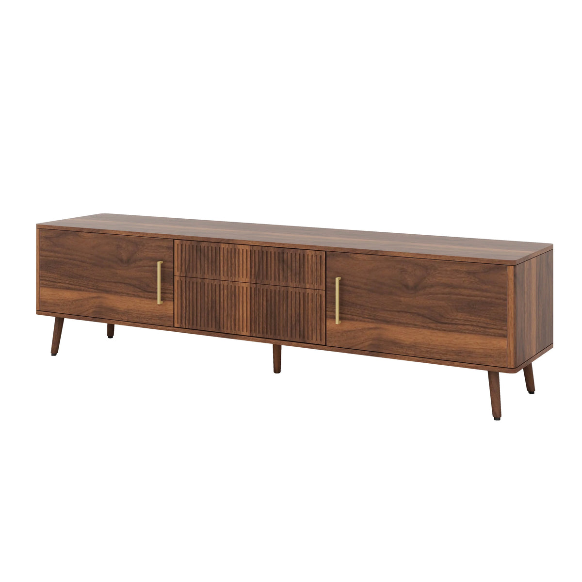Runforrest Mid Century TV Stand with 2 Drawers, Media Console Table for TVs up to 80'' for Living room, Bedroom, Home Theatre, Walnut