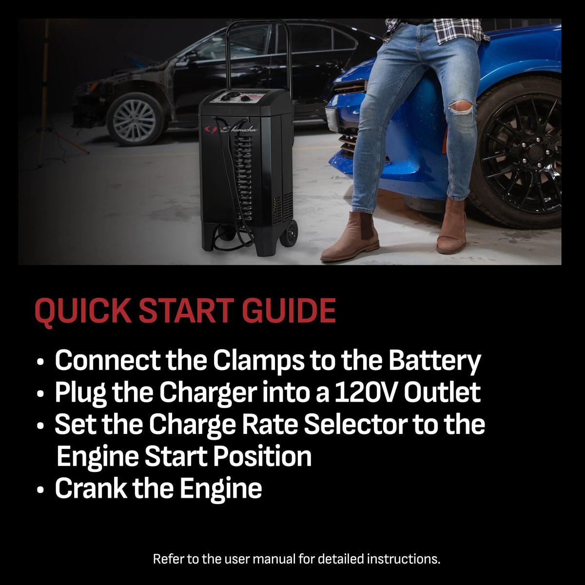 Schumacher Electric Wheeled Manual 10A Car Battery Charger and 200A Engine Starter, 40A Boost, 6V/12V Sport, Auto, and Marine Batteries, SC1446