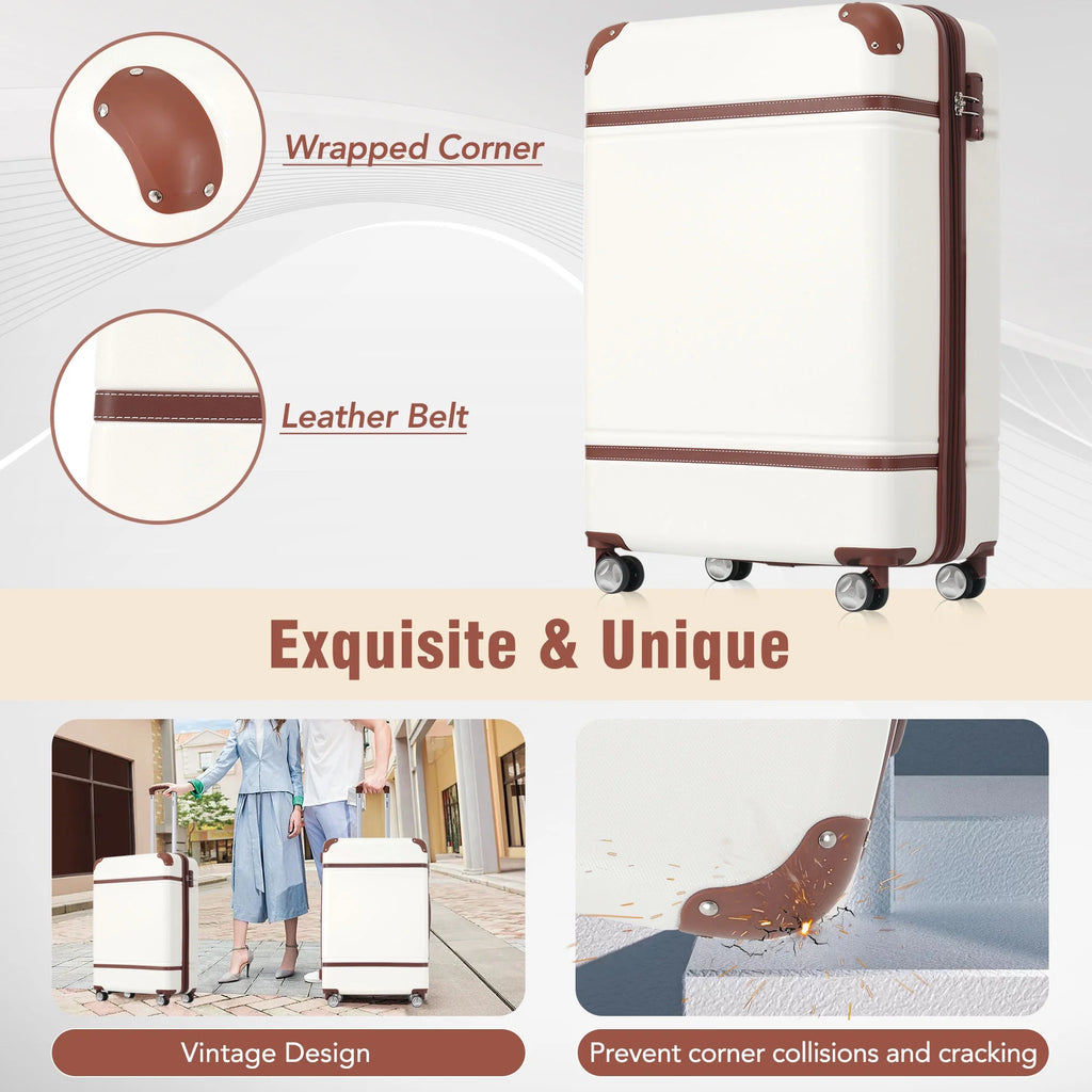 DUOSONG Hardshell Luggage Sets 4 Pieces 20"+24"+28" Luggages And Cosmetic Case Spinner Suitcase With Tsa Lock Lightweight White ABS Travel Luggage Hard Case