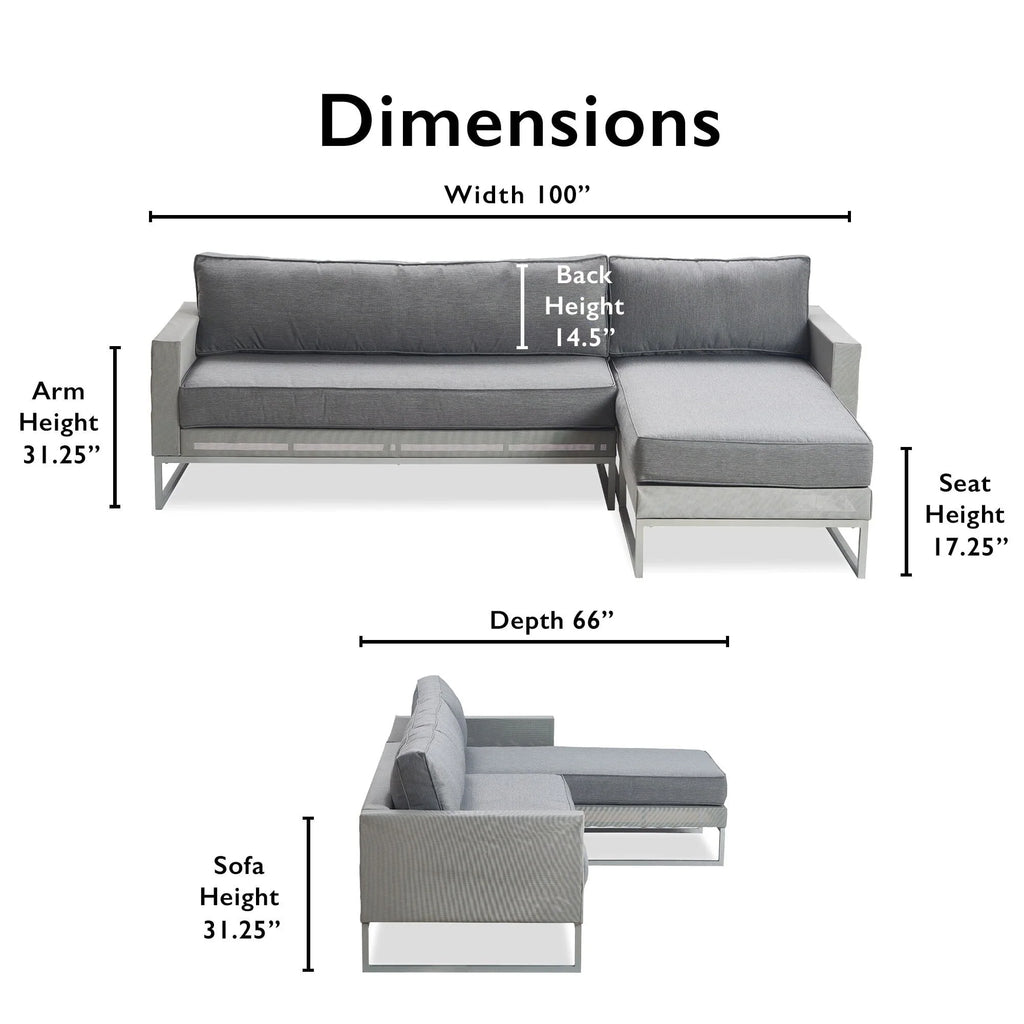Elle Decor Tropez 2 Pc Outdoor Patio Sectional Set with Cushions, Gray