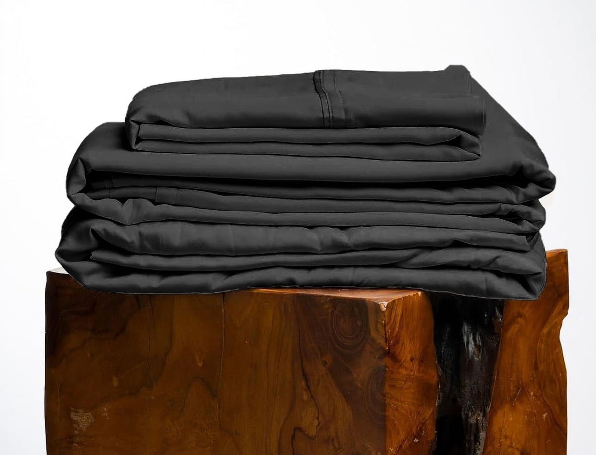 600 Thread Count, 100% Giza Egyptian Cotton Bedding Set, 4-PC Sheets Set, 15 Inch Deep Pocket of Fitted Sheet, Soft Sateen Weave Breathable - Black, Twin
