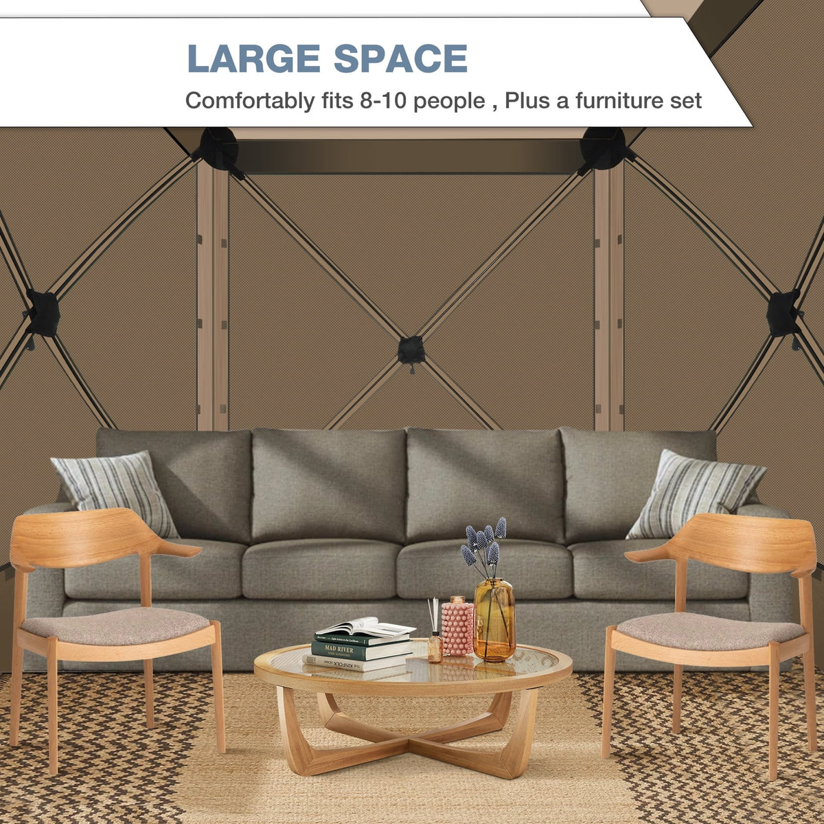 COBIZI 8x8 Pop up Gazebo Tent, Ez up Waterproof Screen Tent Screen House, Portable Outdoor Canopy Sun Shelter with 3 Sidewalls, Carry Bag & Ground Stakes for Camping, Garden and Picnics, Gray