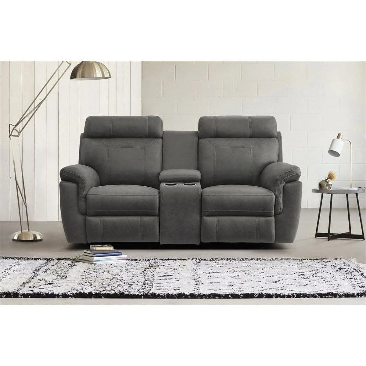 Lexicon Clifton 76" Microfiber Double Glider Reclining Love Seat in Gray