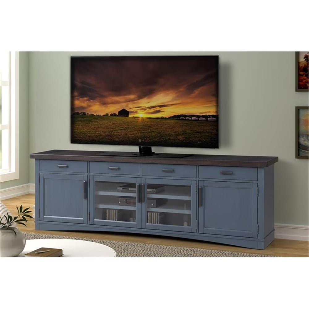 Bowery Hill Americana Wood Modern - Cotton 92" TV Console in White