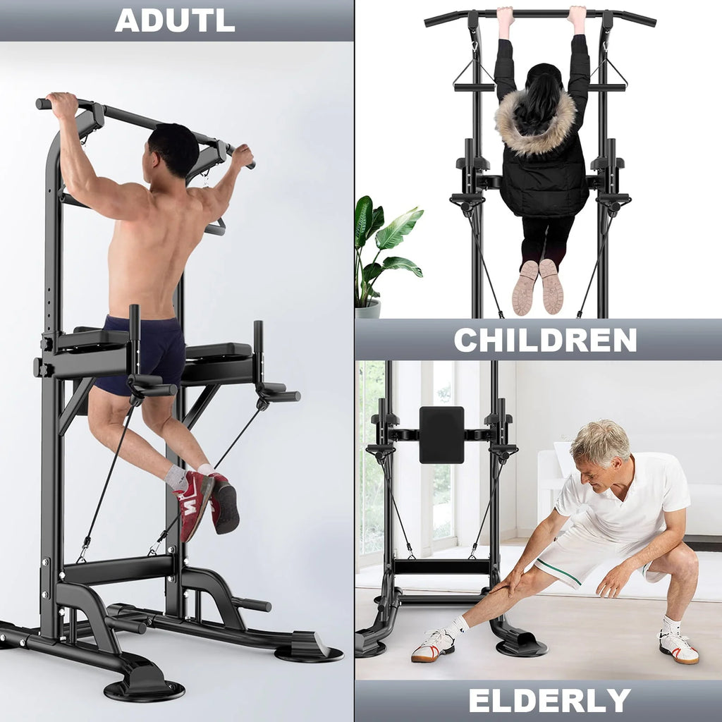 Tappio Multifunction Power Tower Dip Bar Station Pull Up Bar Stand for Home Gym, Adjustable Strength Training Fitness Equipment with Backrest,400lb Capacity