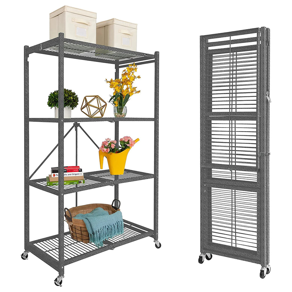 Origami 2-Pack R5 Series Heavy-Duty 4-Tier Foldable Steel Shelf, Pewter