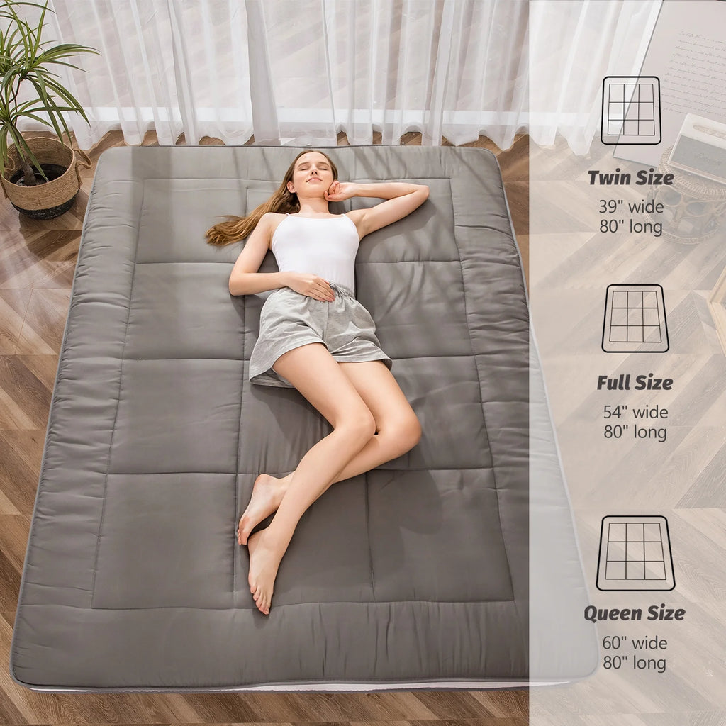 Futon Mattress, Padded Japanese Floor Mattress Quilted Bed Mattress Topper, Extra Thick Folding Sleeping Pad, Dark Grey, Twin