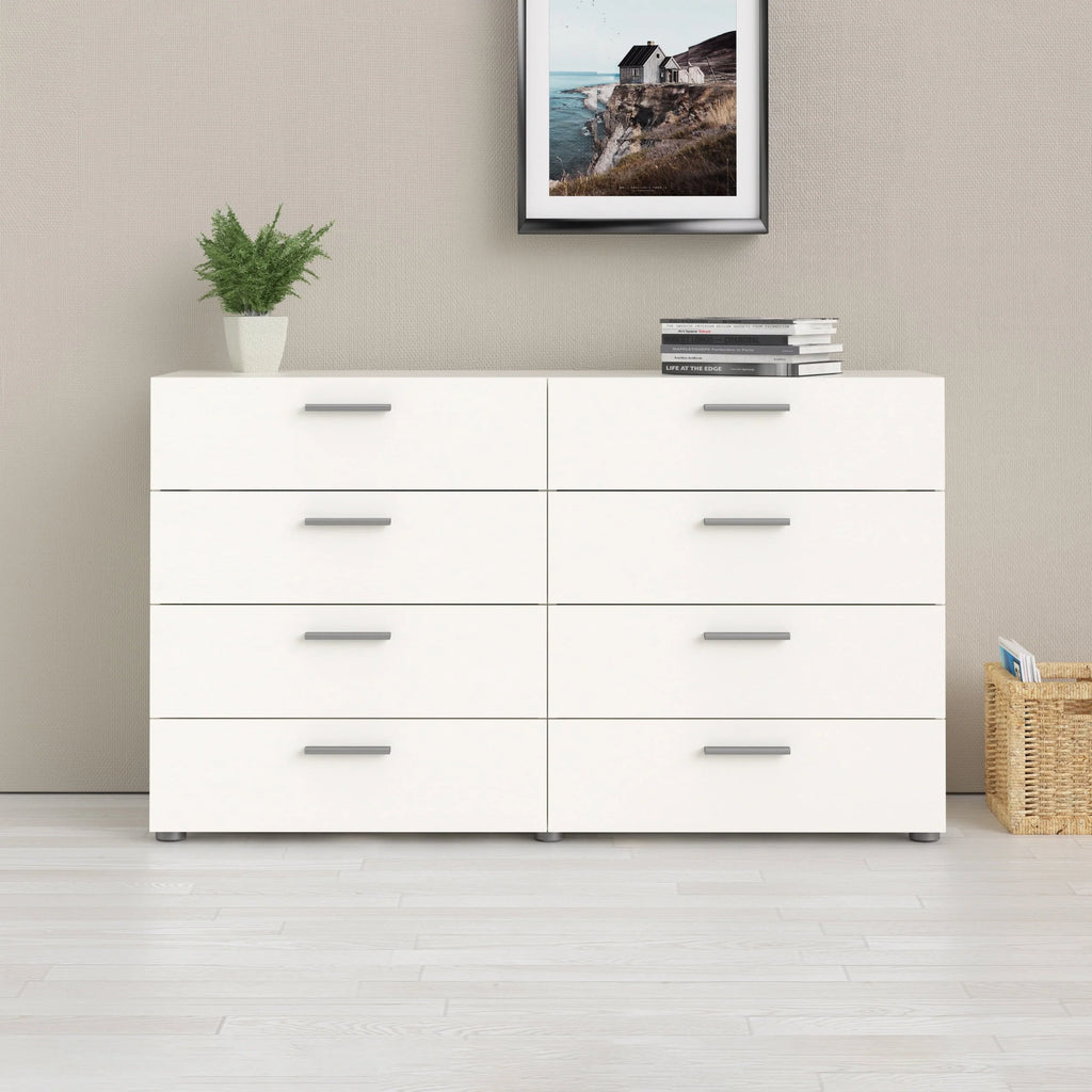 Tvilum Loft 8 Drawer Double Dresser, White Woodgrain