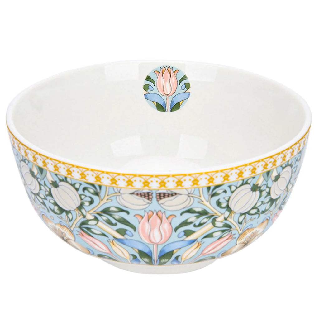 STP GOODS Melodie de Fleurs Bone China Dinnerware Set of 24 Service for 6 24-Piece Dish Set of Plates and Bowls, Blue Gold White