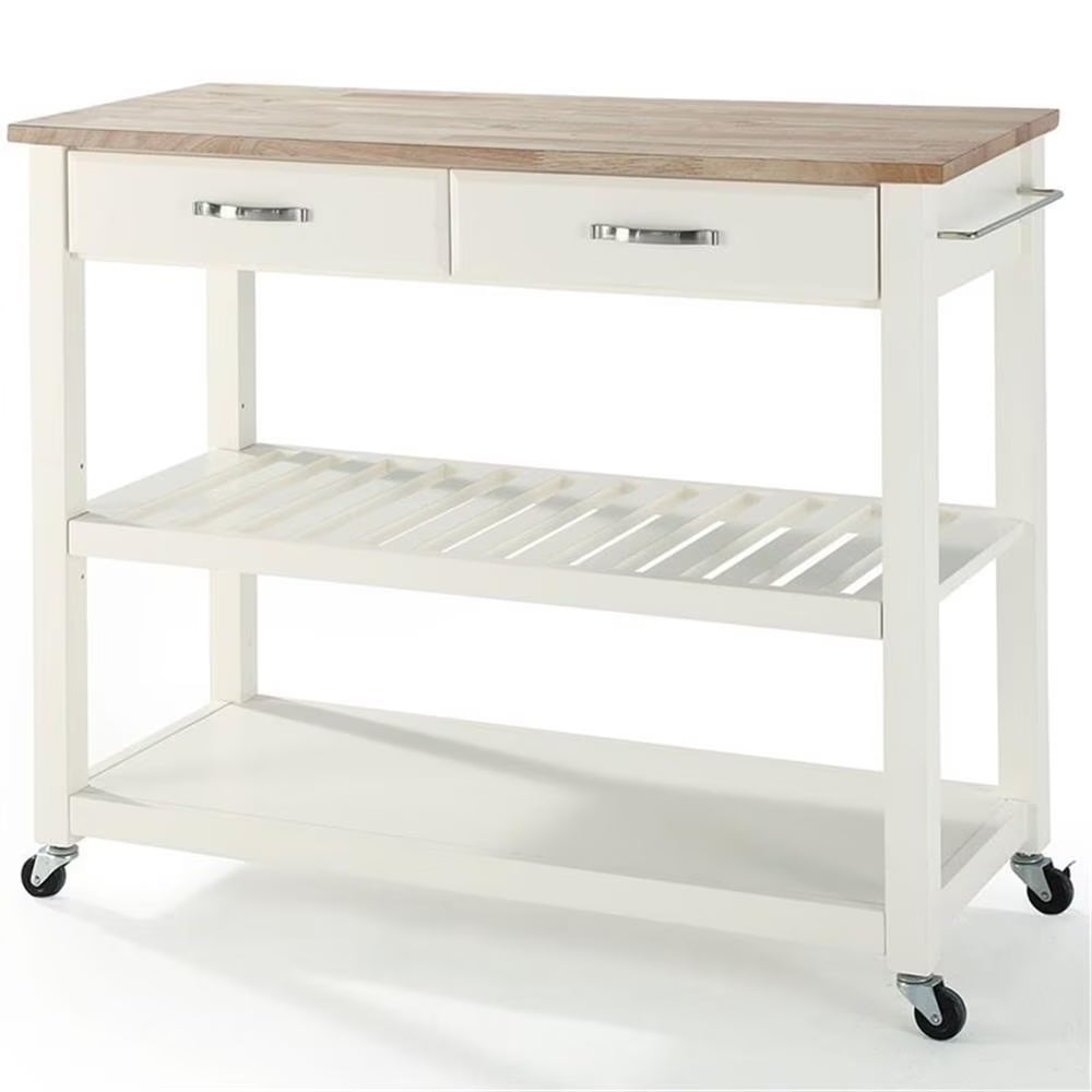 Bowery Hill 2-Drawer Wood Kitchen Cart Island in White/Natural