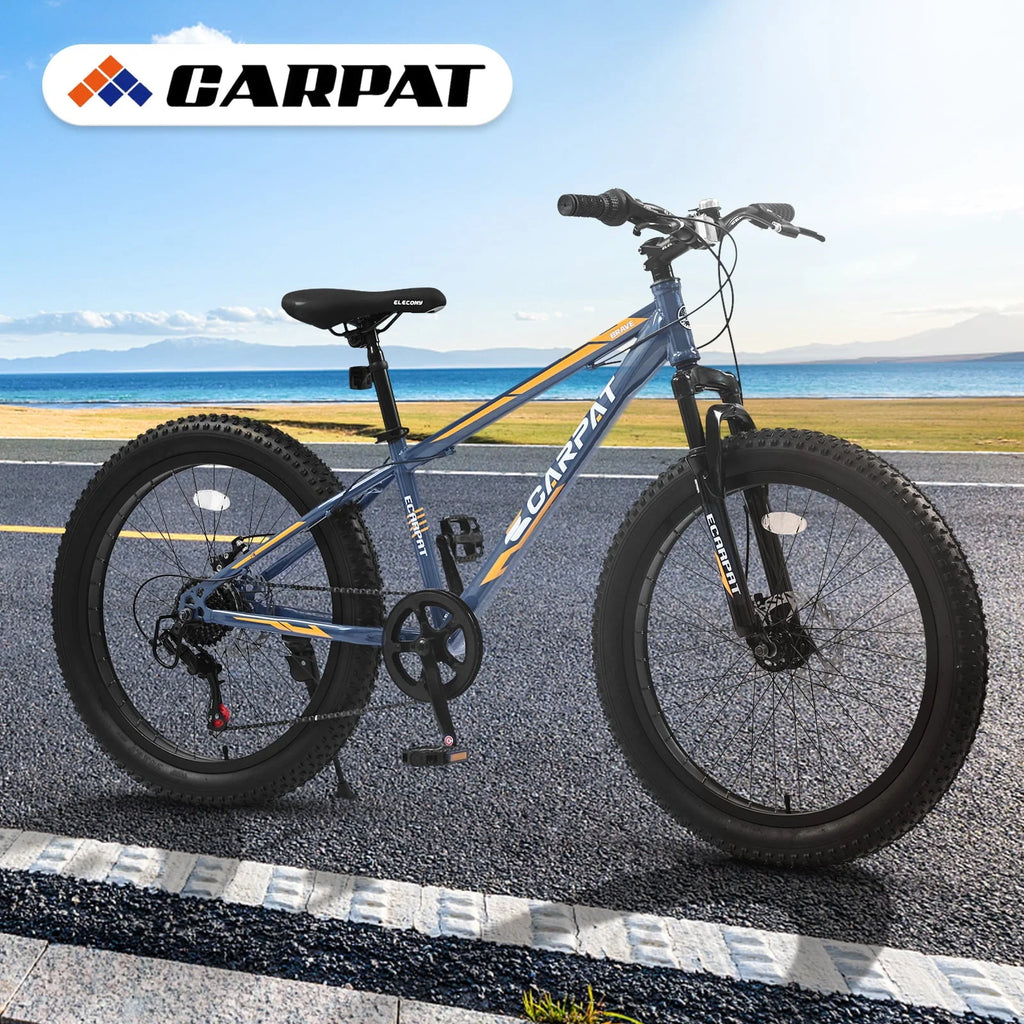 24 inch Mountain Bike with Fat Tires, Kids Bike with Disc Brakes & Suspension