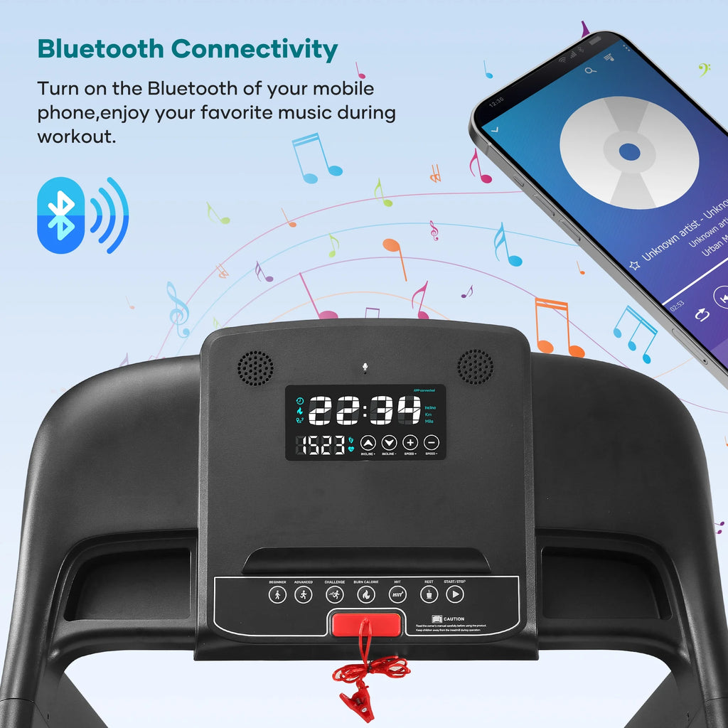 Treadmill with Auto Incline Bluetooth Voice Control  17 in Wide Electric Treadmill Folding Machine 15 Level  Auto 8.8 mhp Speed for Home Use Gifts