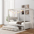EUROCO Upholstered Full Size Canopy Bed Frame with Trundle Bed and 3 Drawers, Platform Bed with Headboard for Kids Teens Adults, Beige