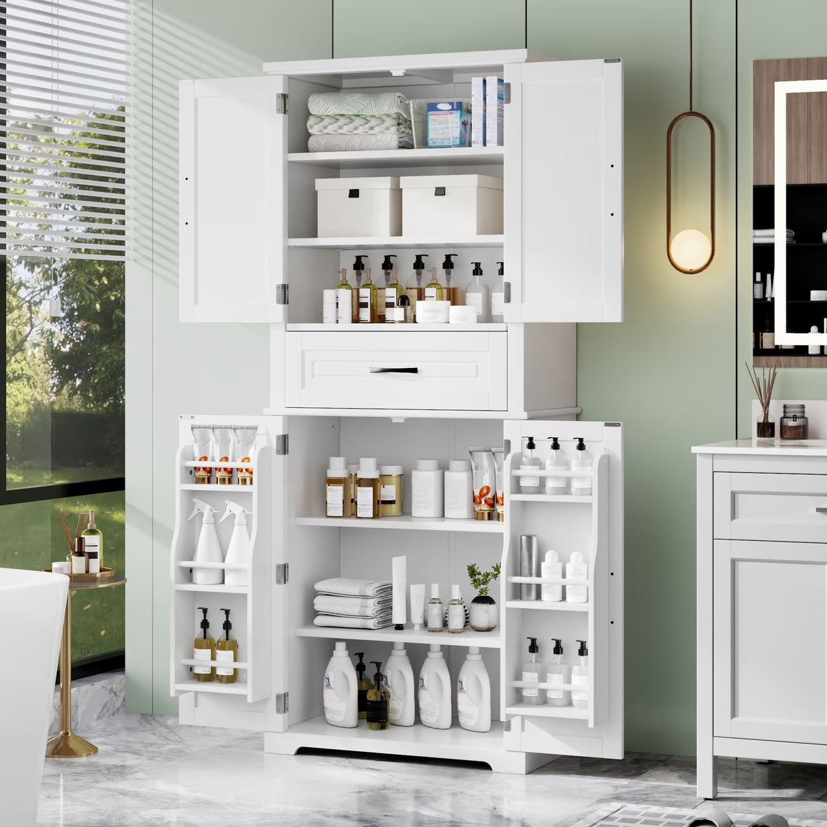 Euroco Bathroom Storage Cabinet with Multi-Functional Storage Space, Drawer with Slide Rails, Adjustable Shelf