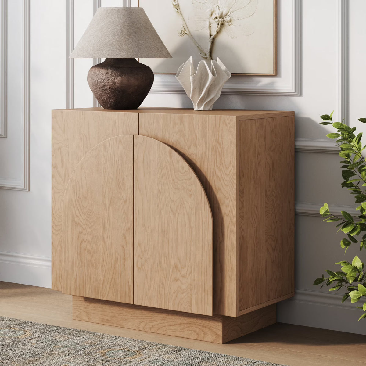 Nathan James Iris Mid-Century Modern Credenza, Black Sideboard Buffet, Living Room Wood Storage Cabinet with Arched Cabinet Doors, Black Credenza Cabinet for Kitchen or Living Room, Black Oak