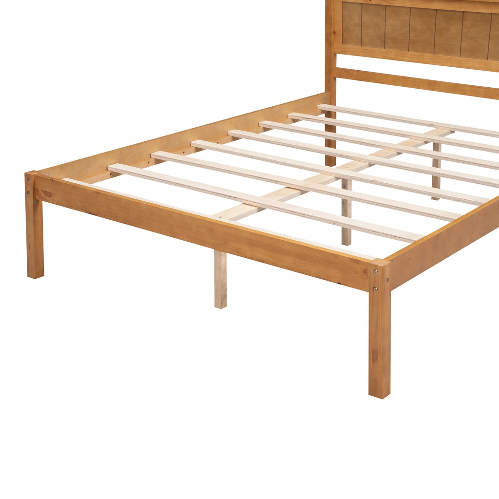 Euroco Twin Platform Bed, Modern Wood Frame Bed with Headboard and Slats for Kids Room, Oak