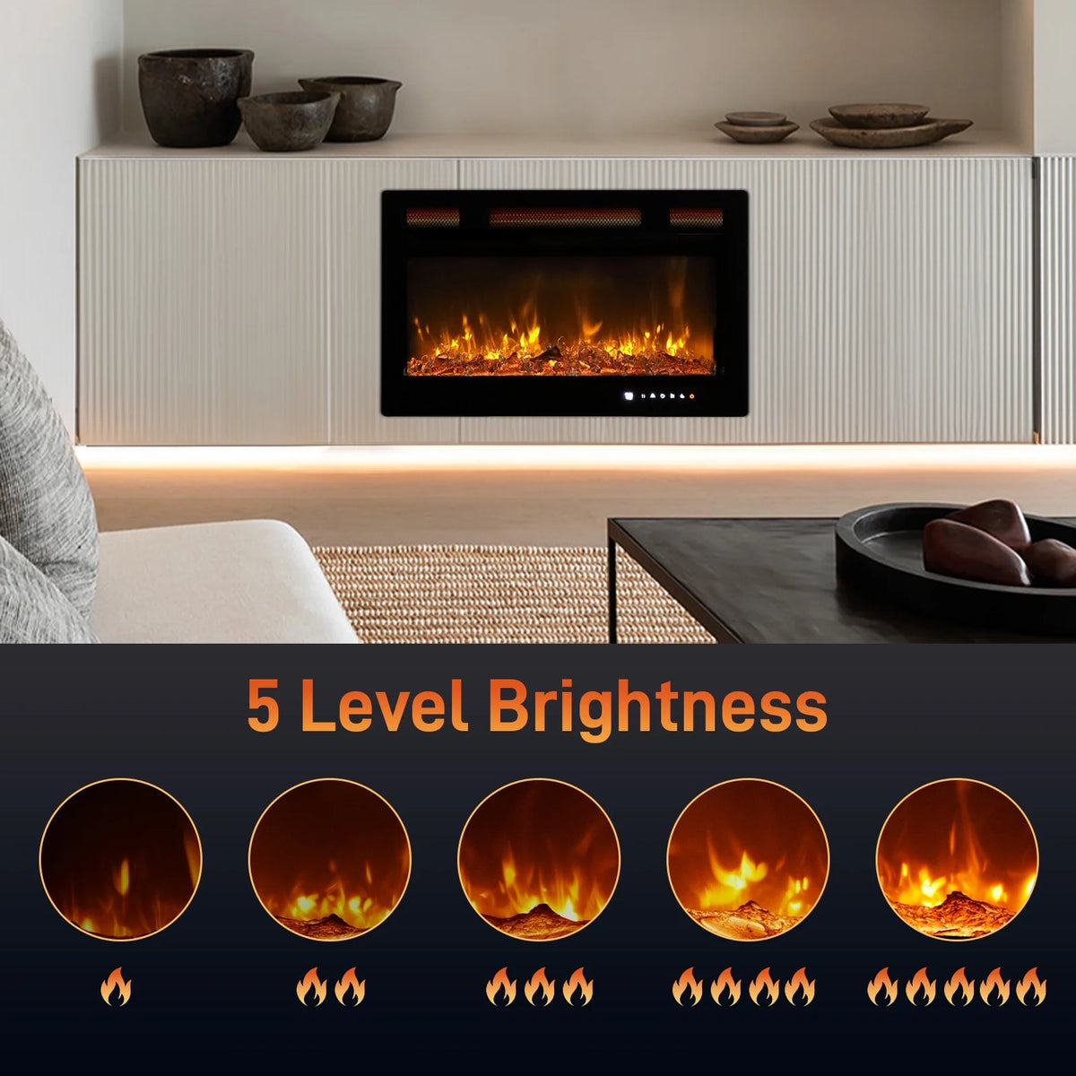 Ktaxon 30" Electric Fireplace, Freestanding/Inserts/Wall Mounted Fireplace Heater with Remote Control, 12 Adjustable Flame Colors, Log & Crystal, 8H Timer for Living Room, Bedroom