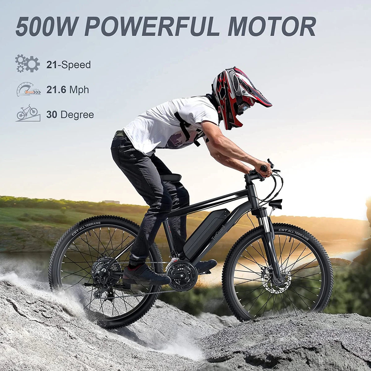 TotGuard Electric Bike for Adults 27.5" E-Bike with 500W Motor, Electric Mountain Bike with 48V 10Ah Battery, Lockable Suspension Fork, Shimano 21 Speed Gears UL2849