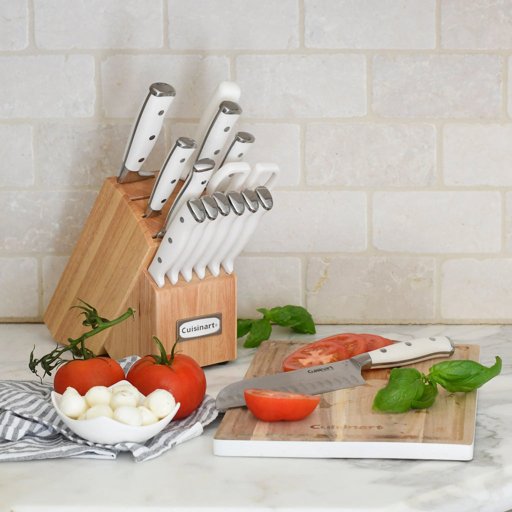Cuisinart C77WTR-15PG Triple Rivet Collection 15-Piece Cutlery Block Set, White/Grey