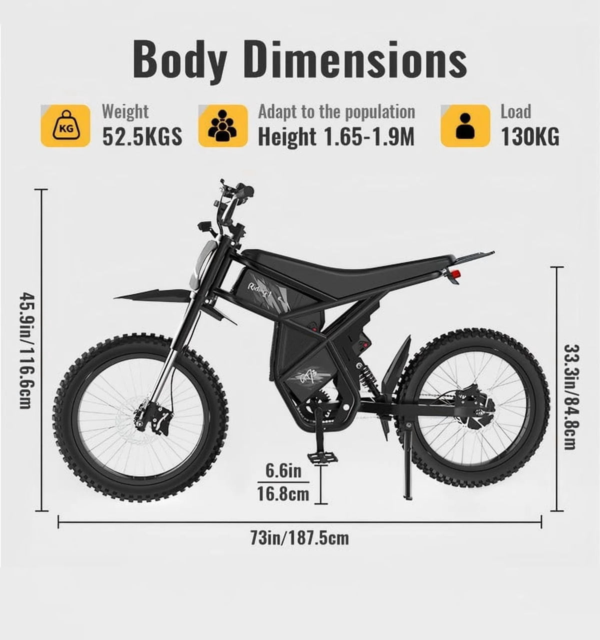 Riding'times GT73 Electric Dirt Bike for Adults, 37MPH 48V36.4AH 2400W 1747Wh Dual Battery Ebike, 85+ Miles Range,25" Motorcycle Tire UL2849 Certified, Full Suspension